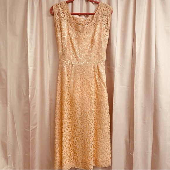 Vintage Peach Lace Midi Dress - Picture 1 of 7